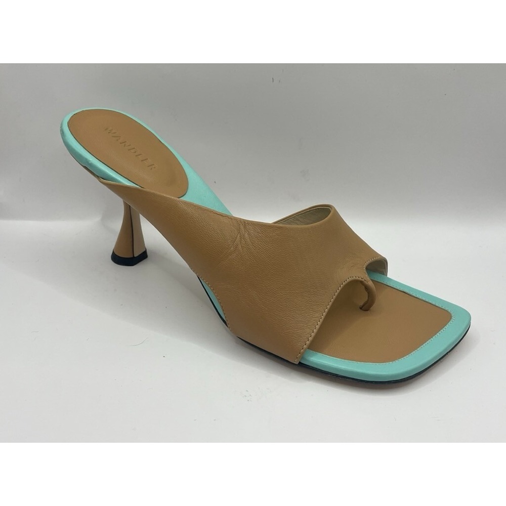 Wandler Tan & Turquoise Kitten Heel Thong Sandals Women's Size EU 39 NWOB